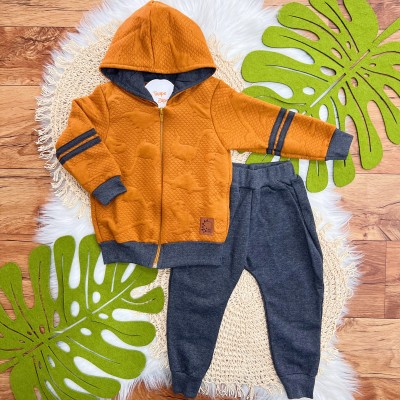 Conj. Jaqueta Dino King com Capuz e Calça de Moltom - Ferrugem e Chumbo